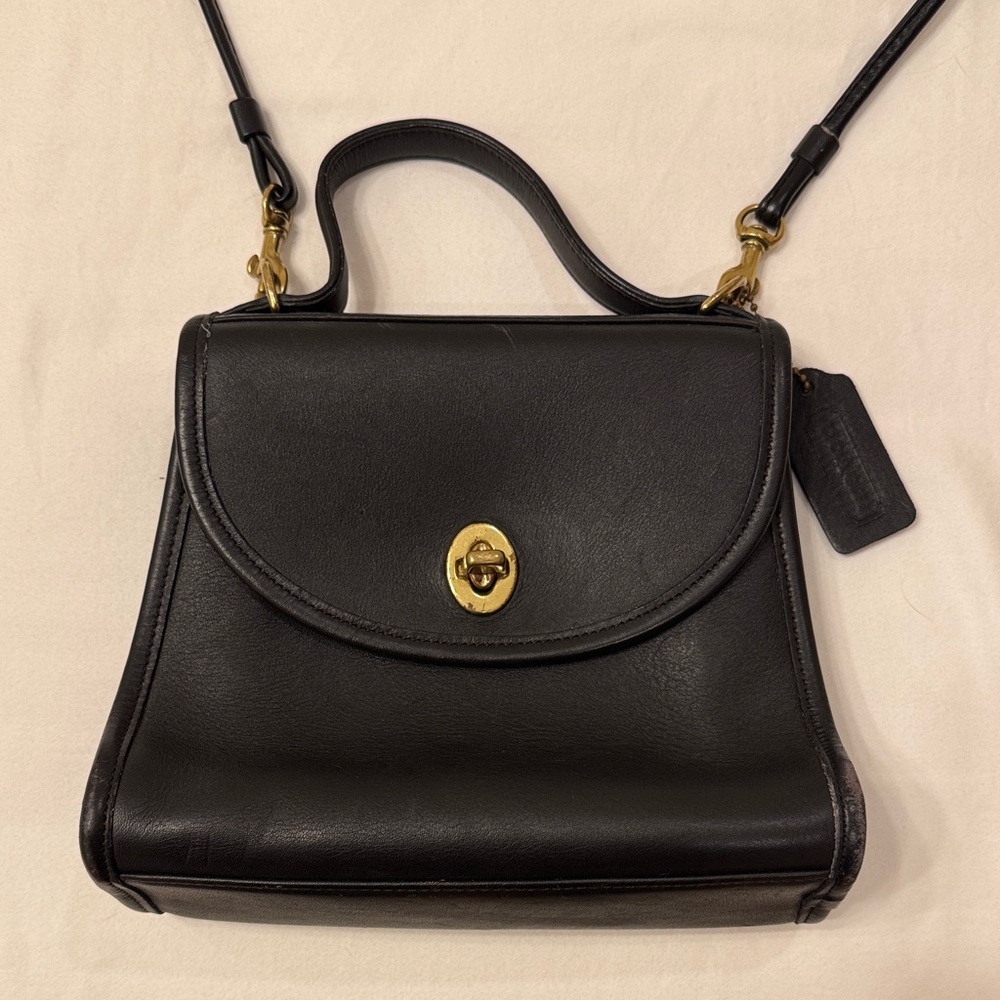 Vintage Coach Regina Black Leather Top-Handle Bag with Gold Turnlock
